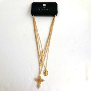 Gold color 4 layered chains with religious hanging charms brand new